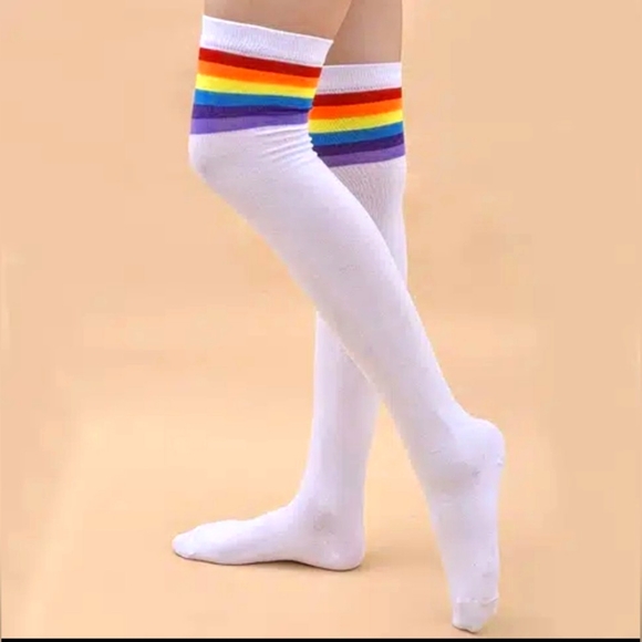 Rainbow Striped Knee High Women's Tube Socks - Picture 3 of 5